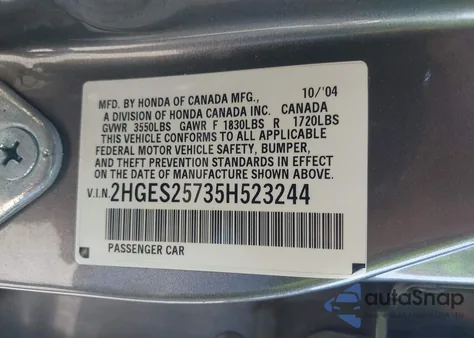 2005 Honda Civic Ex из США, поврежденный, VIN 2HGES25735H523244